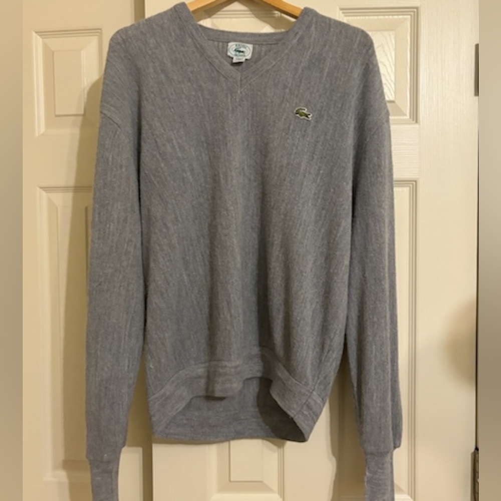 Vintage Lacoste V-Neck Sweater - Grey - XL